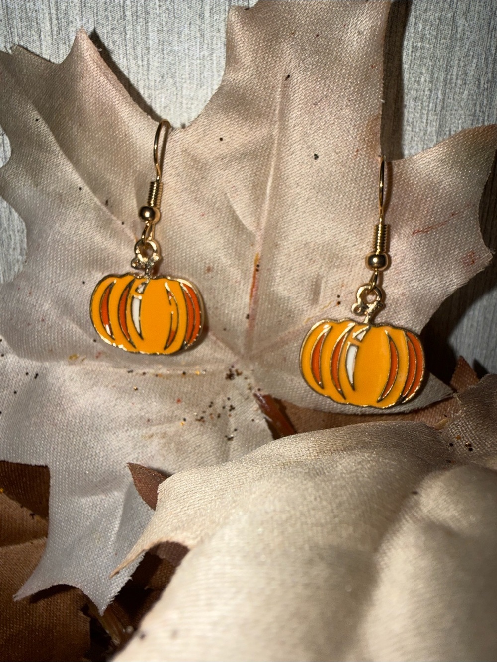 Gold-Tone Orange Pumpkin Dangle Earrings